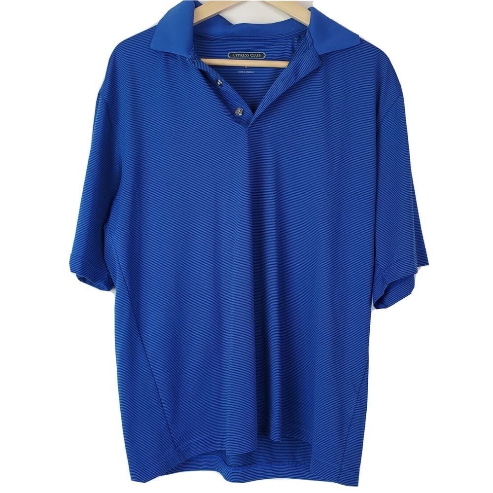 Cypress Club Men's Blue Striped Performance Polo Shirt Size‎ M